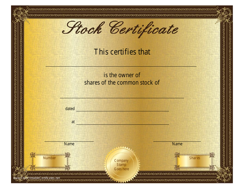 Common Stock Owner Certificate Template - Customizable Design