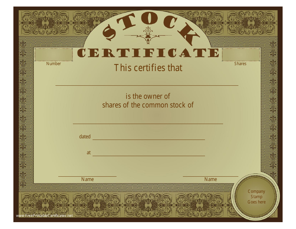 Brown Stock Certificate Template - Customize and Download for Free