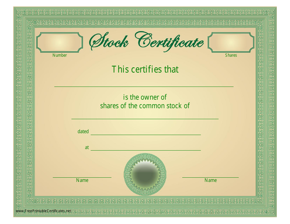 Stock Certificate Template - Green and Beige