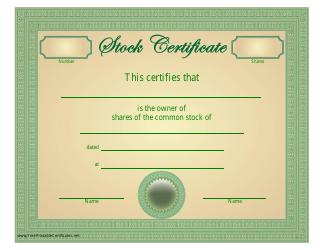 Document preview: Stock Certificate Template - Green and Beige