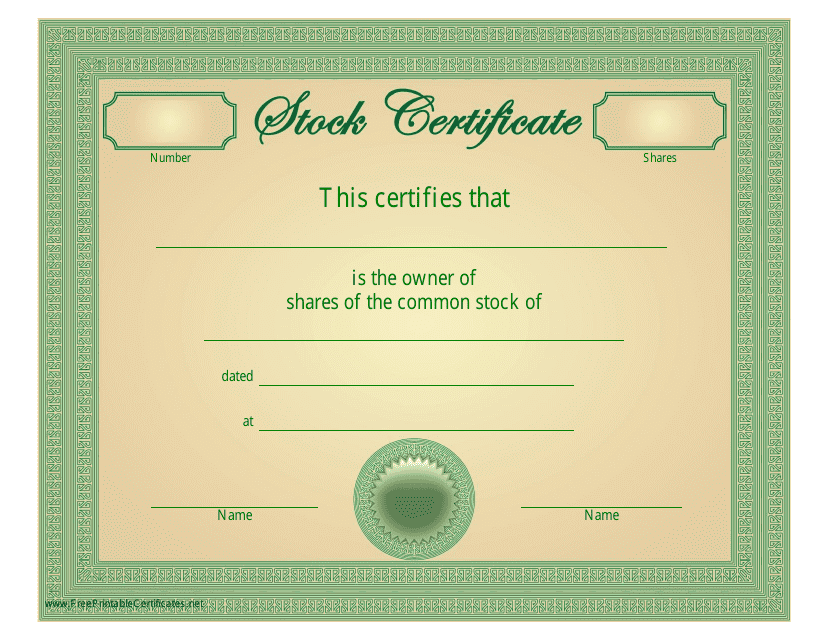 Stock Certificate Template - Green and Beige