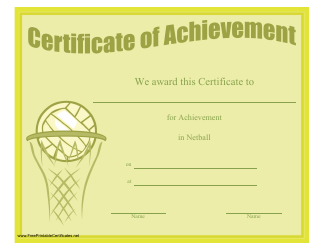 Document preview: Netball Achievement Certificate Template