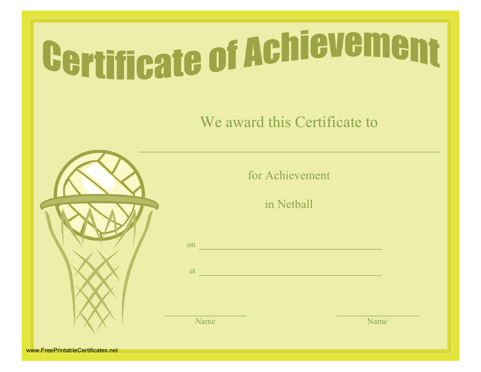 Netball Achievement Certificate Template, Page 1