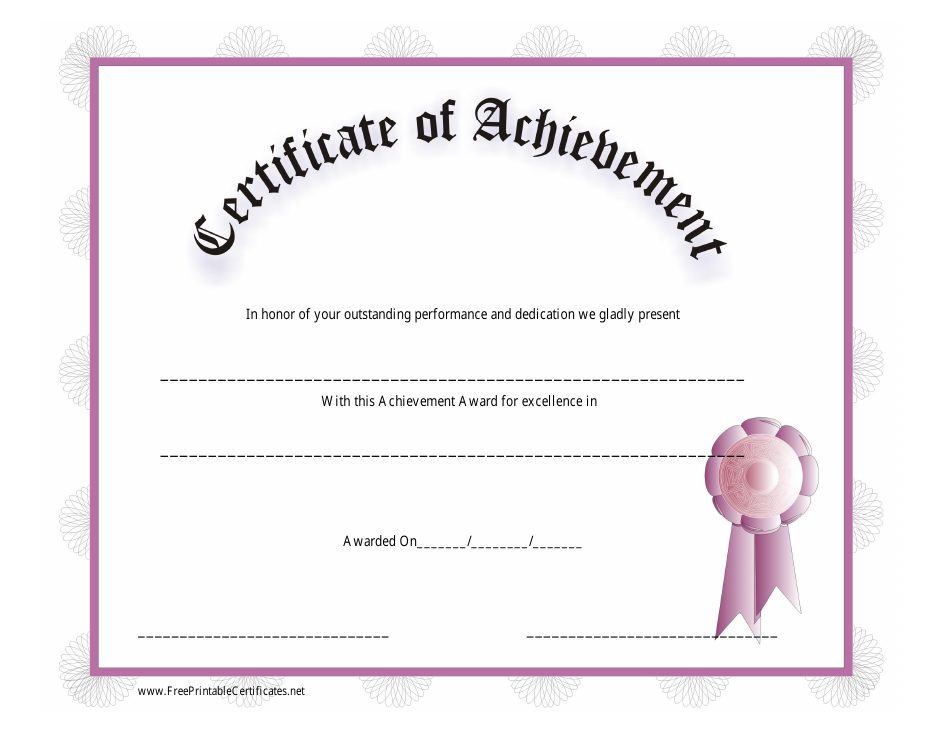 Pink Certificate of Achievement Template, Page 1