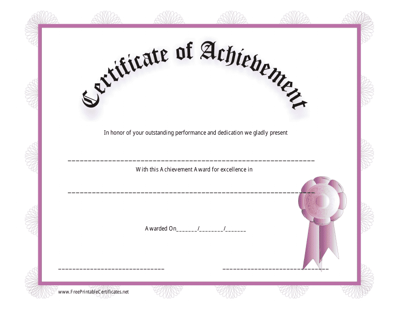 Pink Certificate of Achievement Template Download Pdf