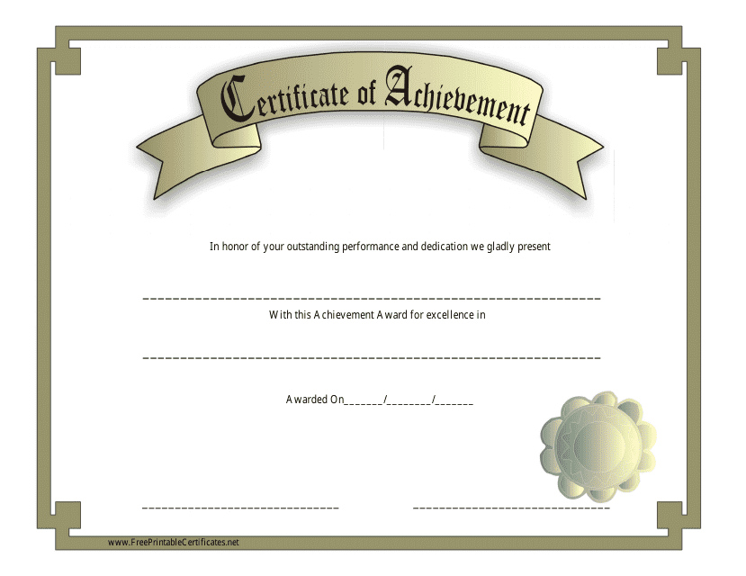 &quot;Gold Certificate of Achievement Template&quot; Download Pdf