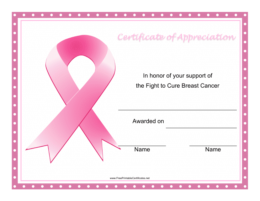 Breast Cancer Fight Certificate of Appreciation Template
