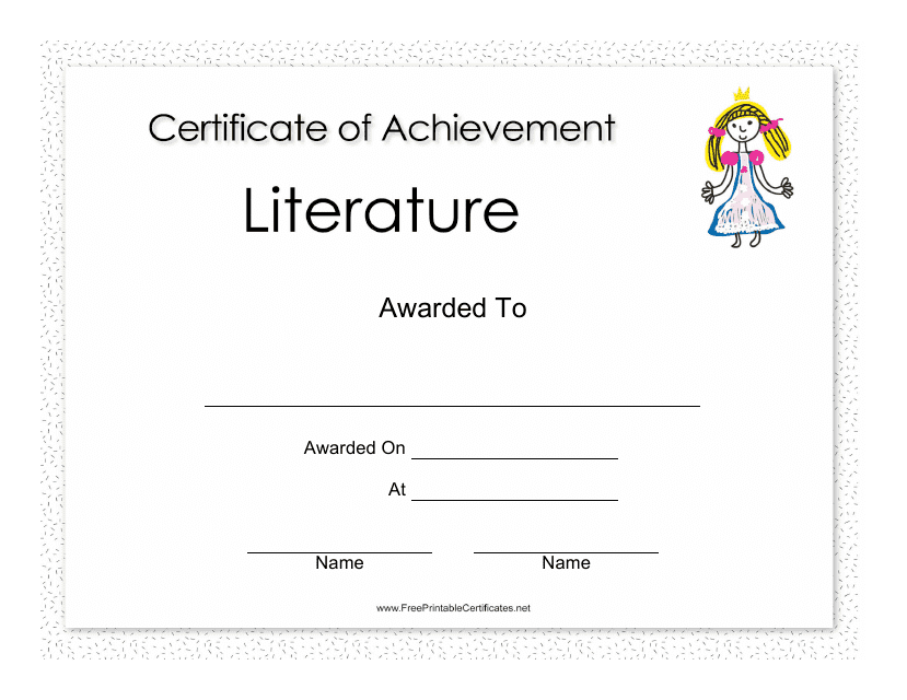 Literature Certificate of Achievement Template