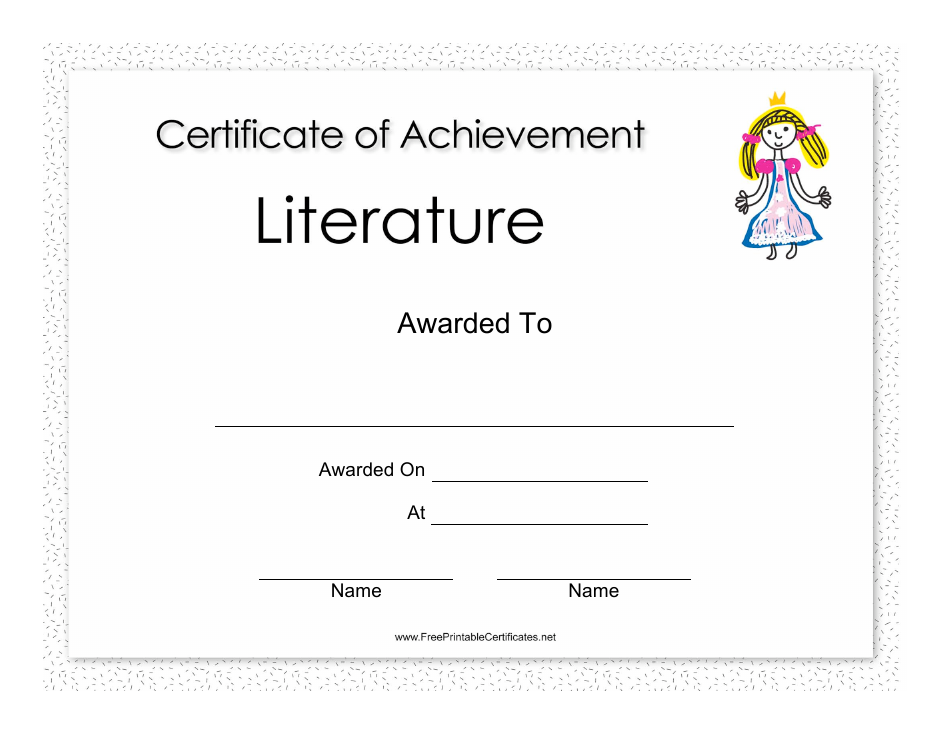 Literature Certificate of Achievement Template Image Preview