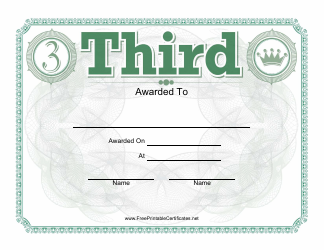 Document preview: Third Place Certificate Template - Green