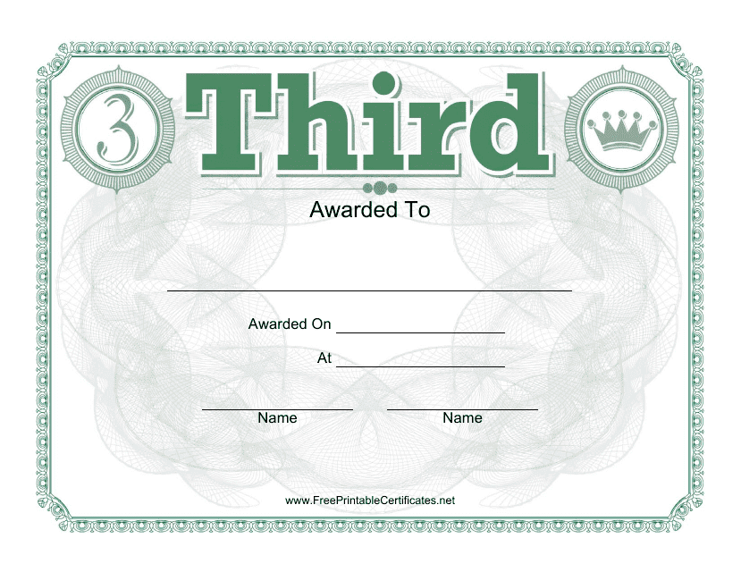Third Place Certificate Template Download Pdf