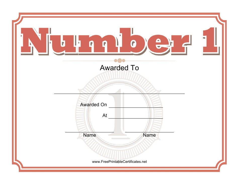 Number One Certificate Template - customizable and printable award template with elegant design for recognition or achievement