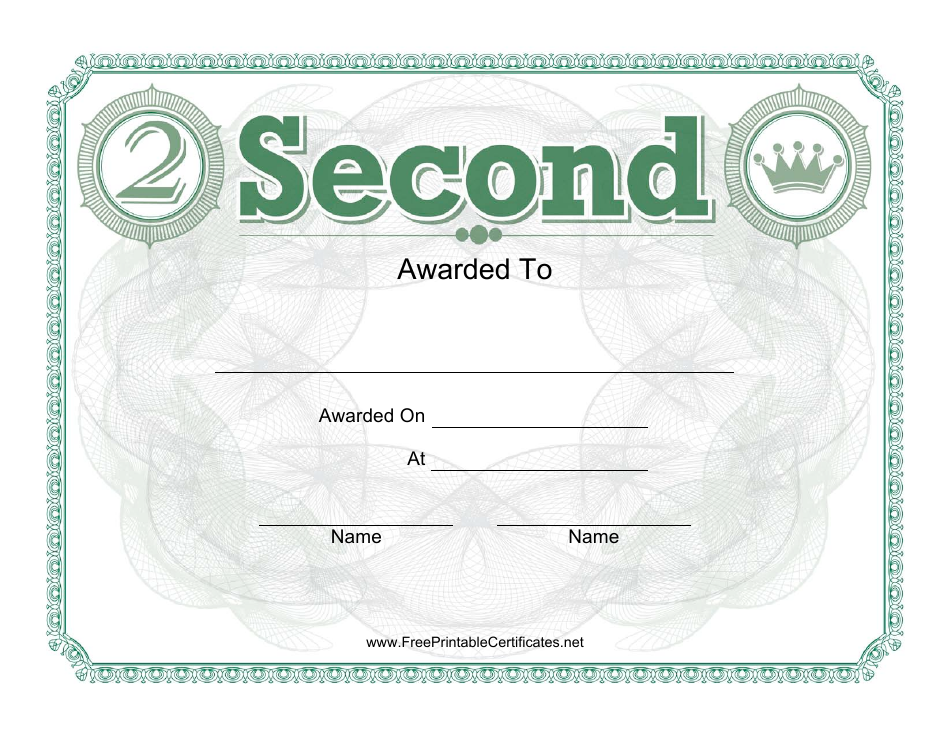 Second Place Certificate Template, Page 1