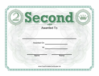 Document preview: Second Place Certificate Template
