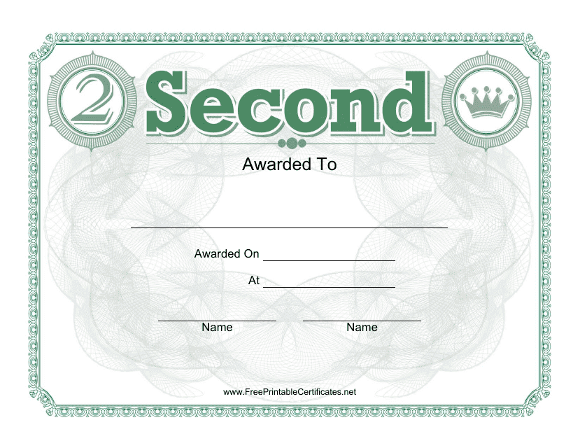 Second Place Certificate Template - Green