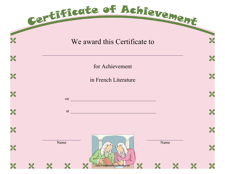 French Literature Achievement Certificate Template, Page 1