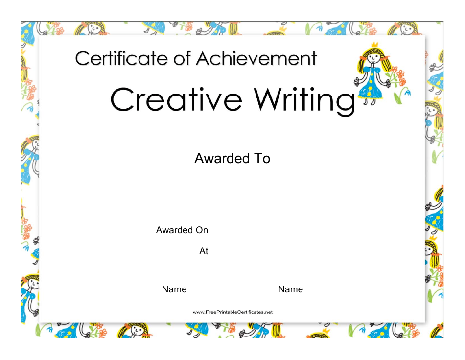 Creative Writing Certificate of Achievement Template