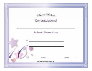 Sweet Sixteen Certificate Template