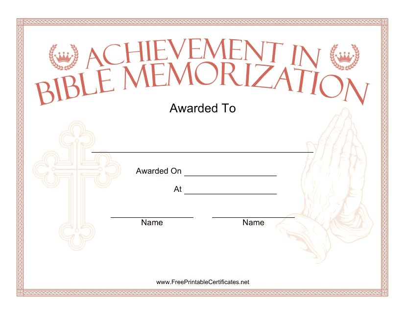 &quot;Bible Memorization Prayer Certificate Template&quot; Download Pdf
