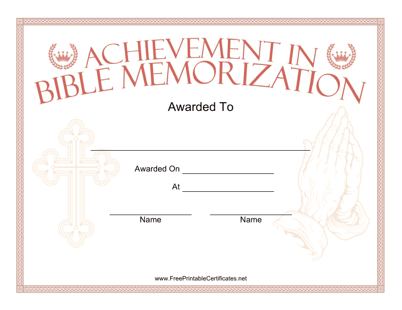 Bible Memorization Prayer Certificate Template Download Printable PDF 