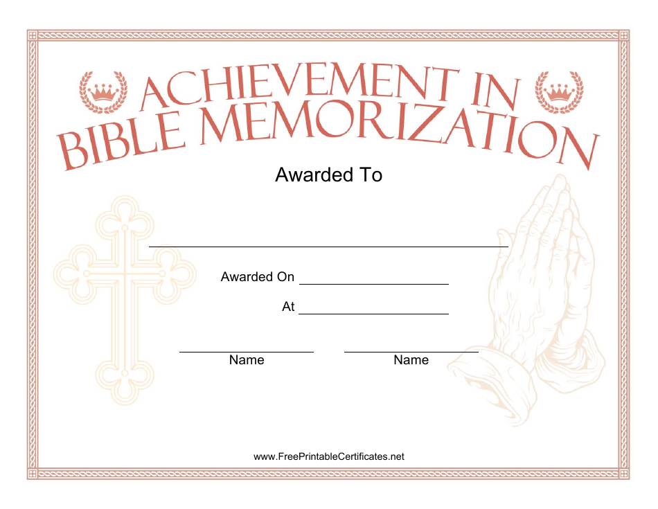 Bible Memorization Prayer Certificate Template Preview Image