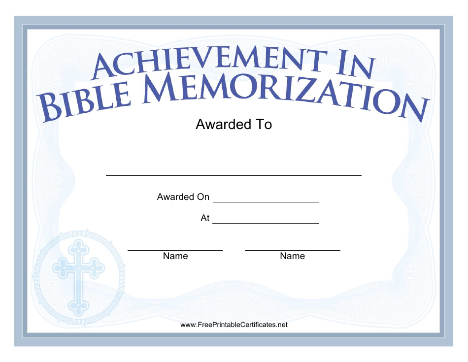 Bible Memorization Achievement Certificate Template