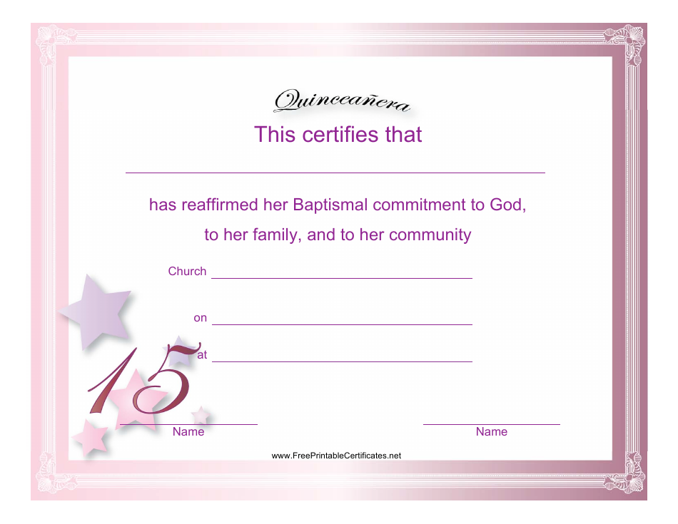 Quinceanera Certificate Template - Celebrate a Milestone Moment with our Customizable Design