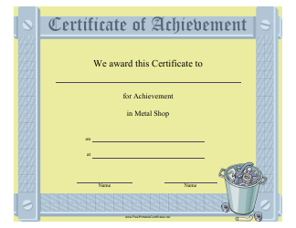 Document preview: Metal Shop Certificate of Achievement Template