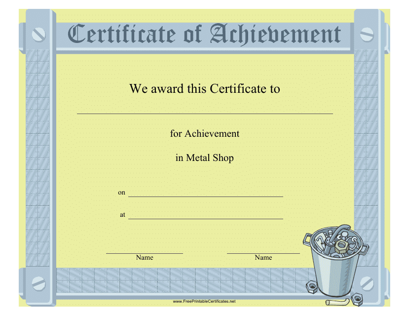 Metal Shop Certificate of Achievement Template Download Pdf