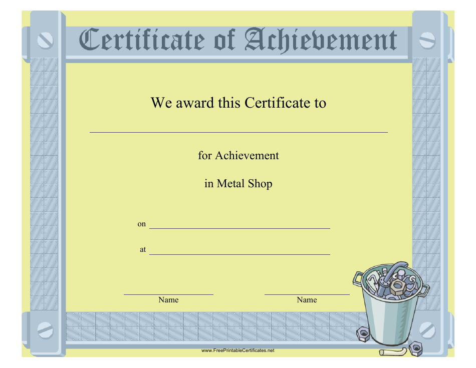Metal Shop Certificate of Achievement Template, Page 1