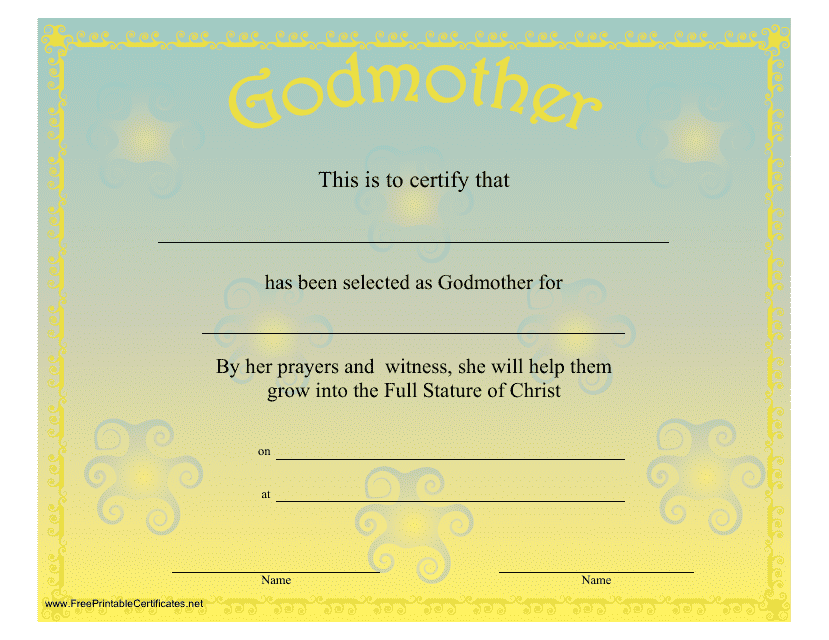Godmother Certificate Template - Yellow