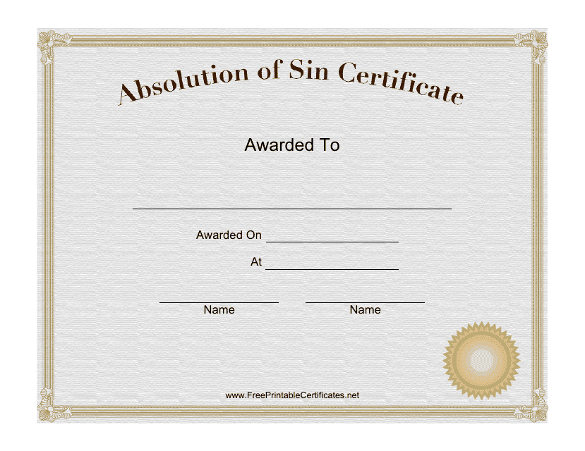 Absolution of Sin Certificate Template