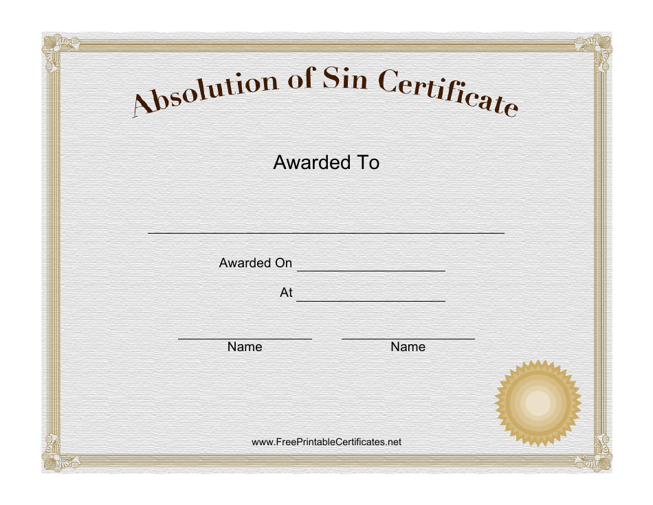 Absolution of Sin Certificate Template - Preview Image
