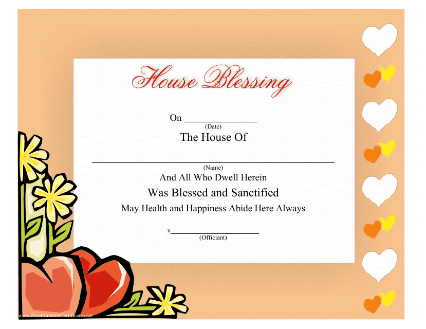 House Blessing Certificate Template - Orange