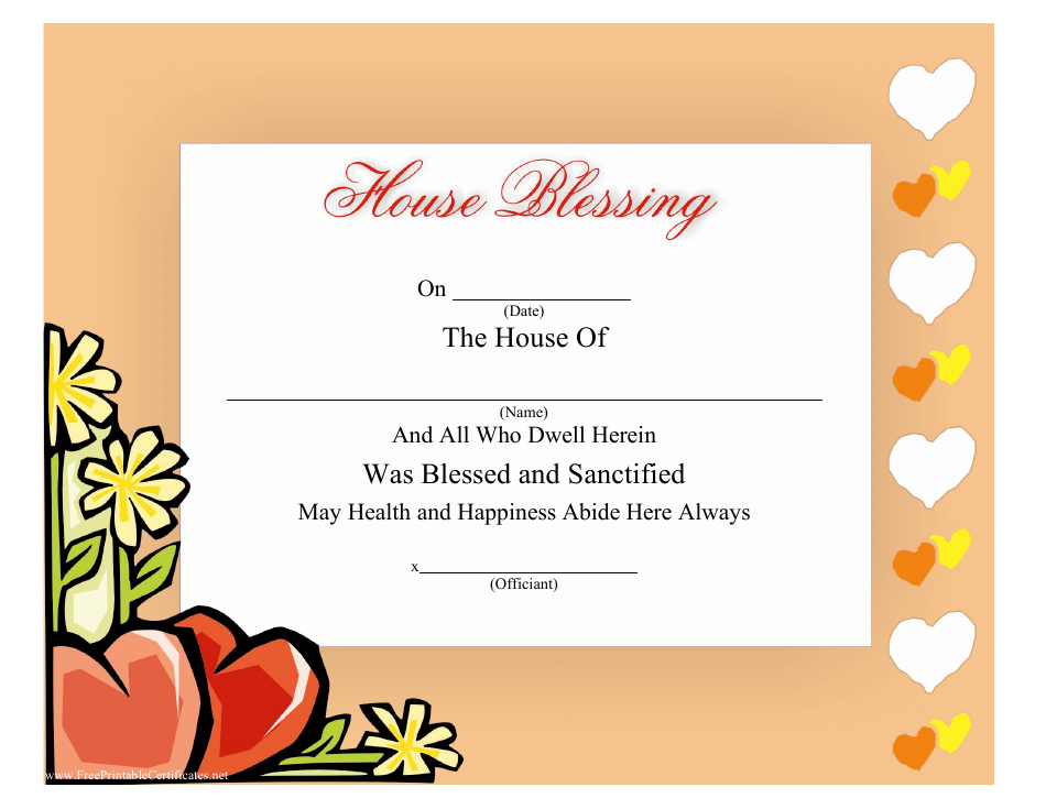 House Blessing Certificate Template - Orange, Page 1