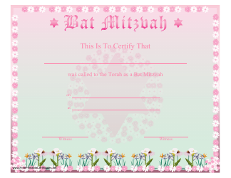 &quot;Bat Mitzvah Pink Certificate Template&quot;