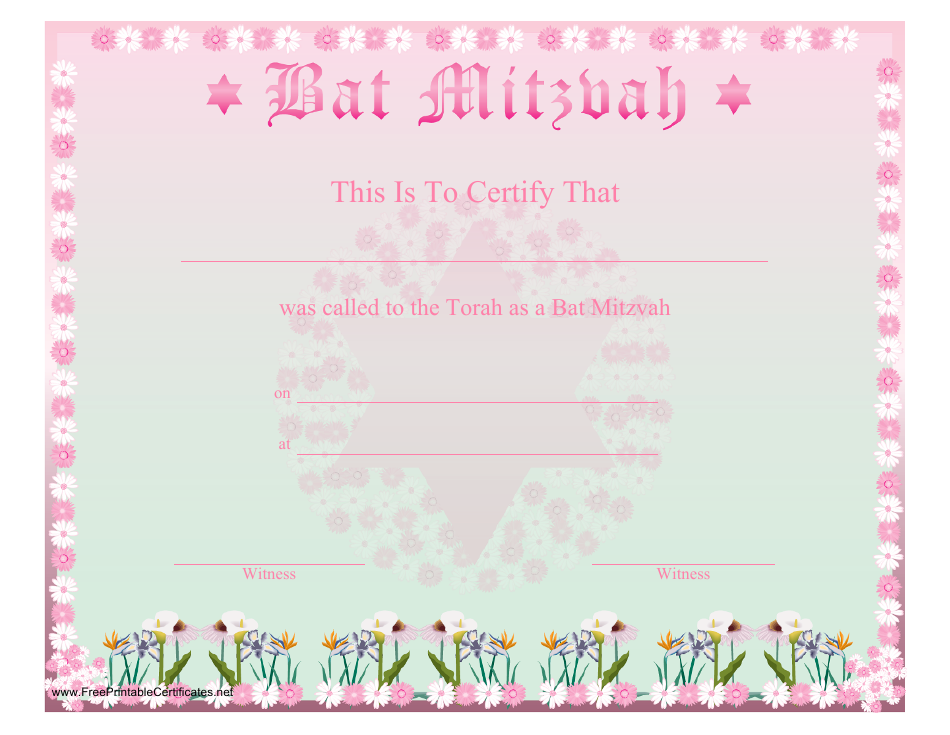 Bat Mitzvah Pink Certificate Template, Page 1