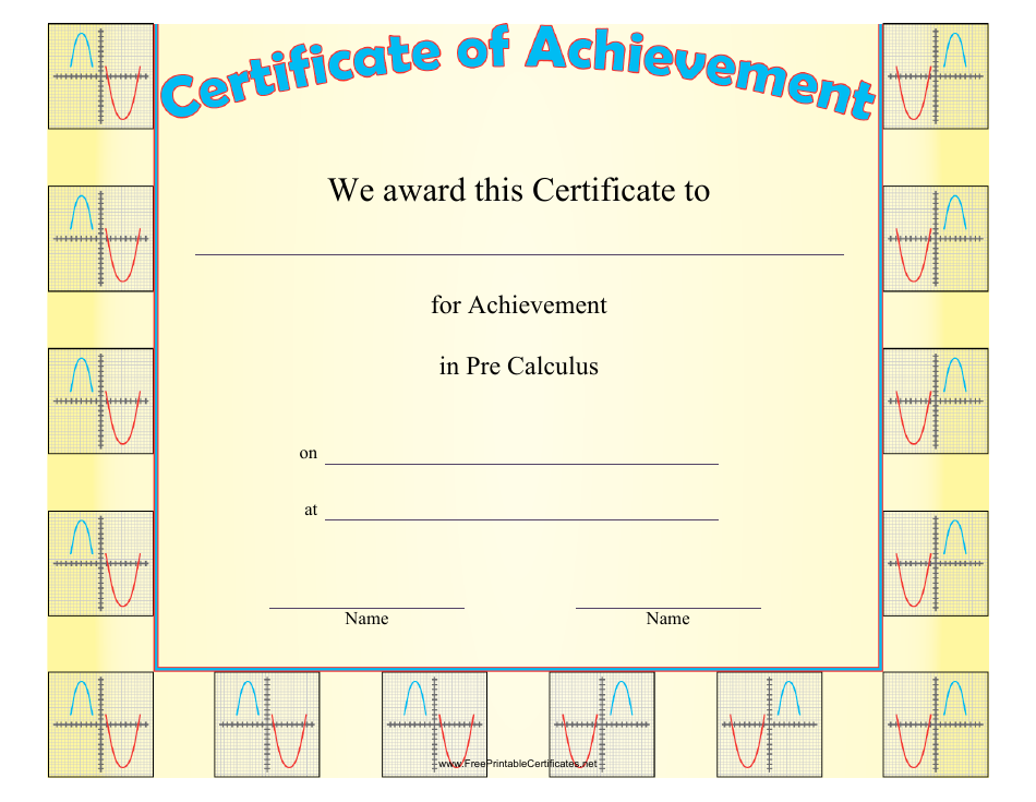 Pre-calculus Achievement Certificate Template Image Preview