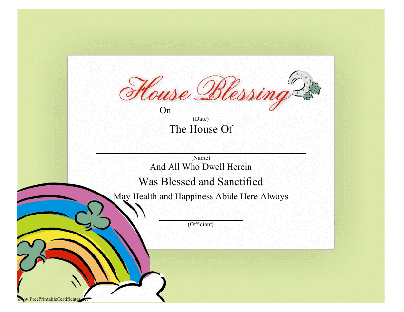 House Blessing Certificate Template - Green