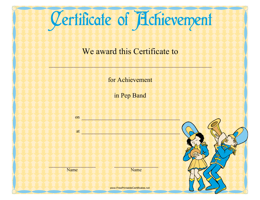 Pep Band Achievement Certificate Template Preview