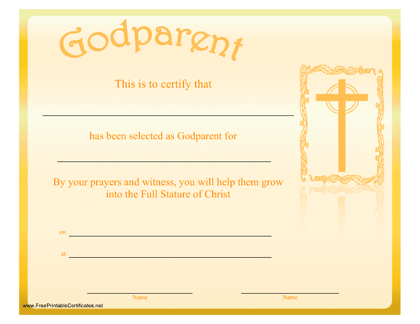 Godparent Certificate Template - Yellow