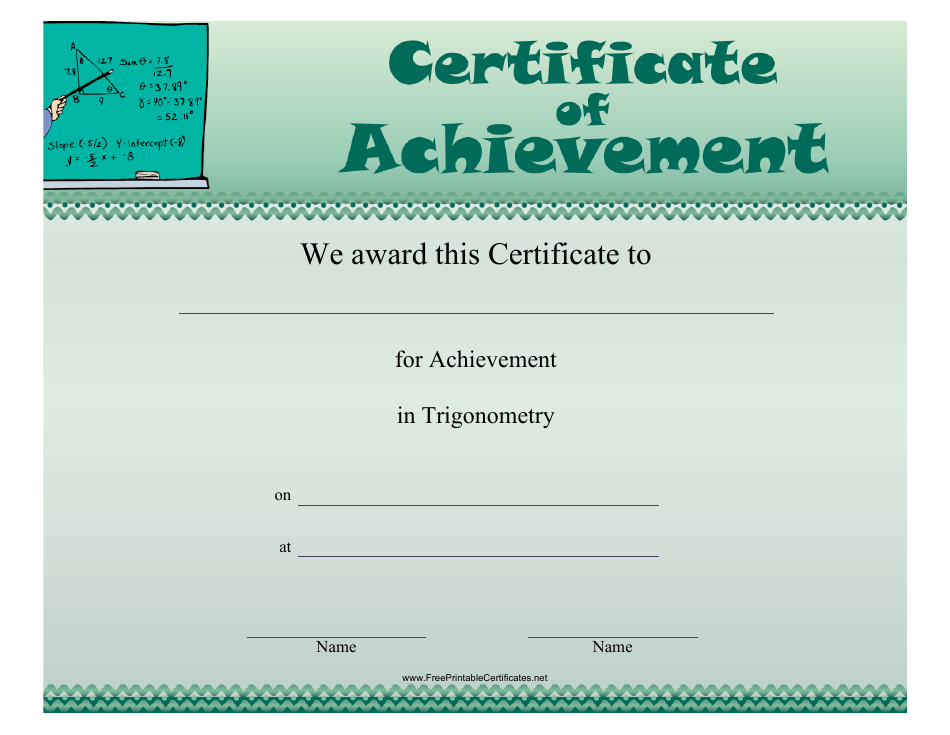 Trigonometry Achievement Certificate Template, Page 1