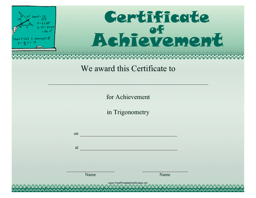 Trigonometry Achievement Certificate Template Download Pdf