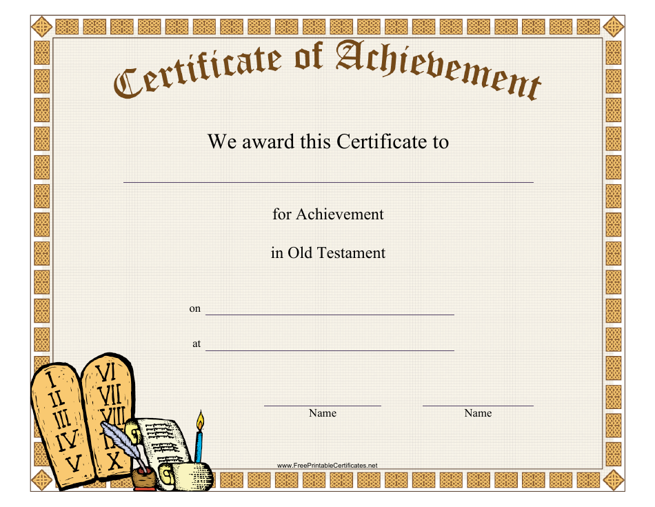 Old Testament Achievement Certificate Template, Page 1