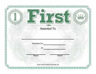 Document preview: First Place Certificate Template