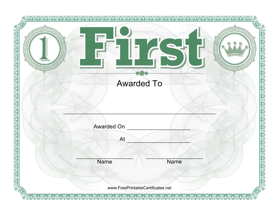First Place Certificate Template - Green