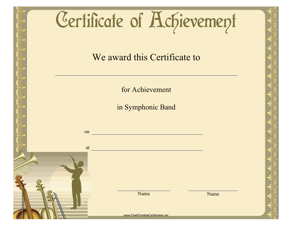Symphonic Band Achievement Certificate Template, Page 1