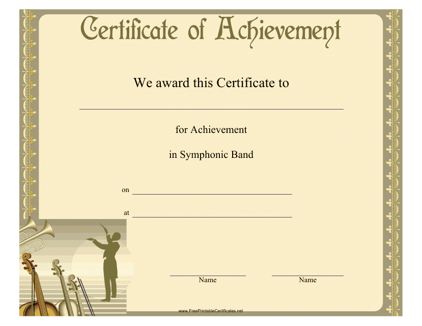 Symphonic Band Achievement Certificate Template Download Pdf