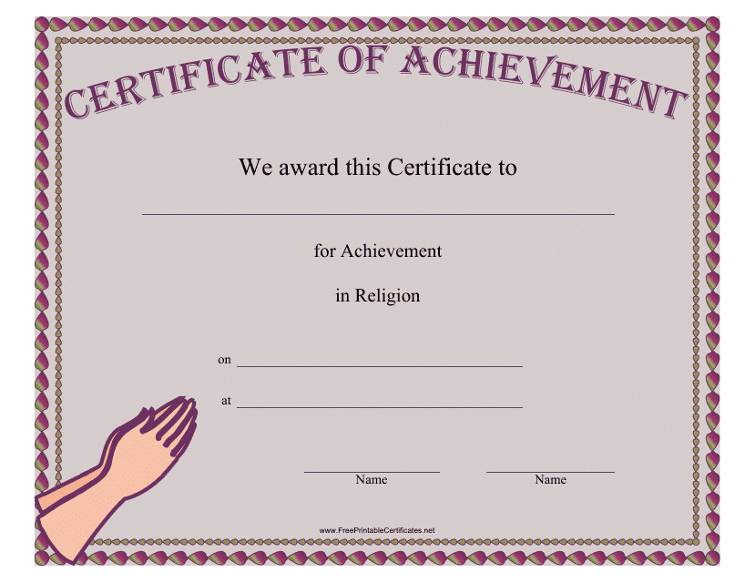 Religion Achievement Certificate Template
