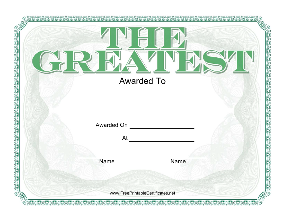 The Greatest Award Certificate Template